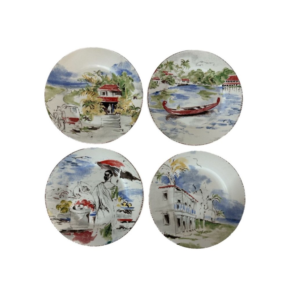 PIER 1 ONE Destination Set of 4 Porcelain Luncheon Salad Dessert 7.5" Plates